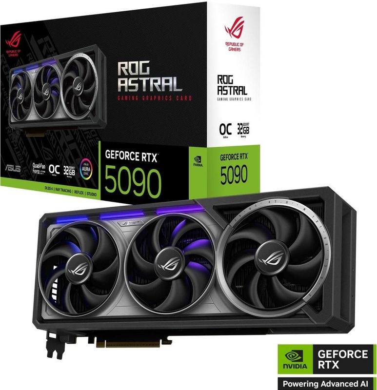 ASUS ROG Astral GeForce RTX 5090 32GB GDDR7 OC Edition Gaming Grafikkarte (Nvidia GeForce RTX5090, Vier Lüfter, 3.8-Slot-Design, PCIe 5.0, 2X HDMI 2.1b, 3X DisplayPort 2.1a)