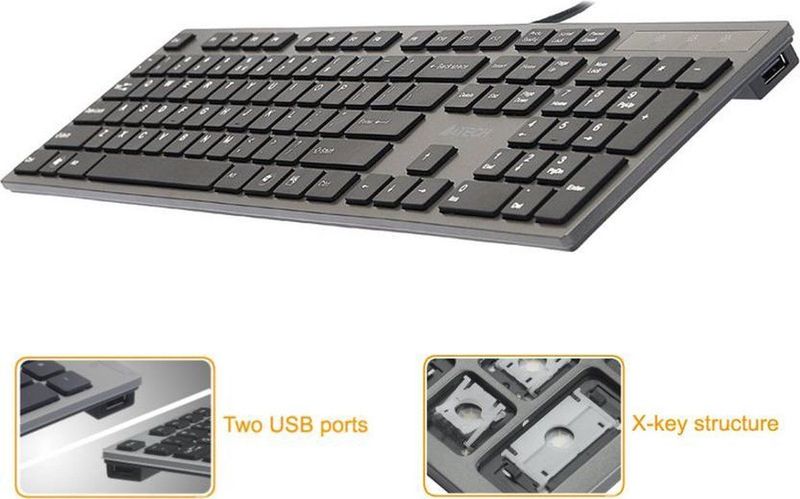 A4-Tech - KV-300H Toetsenbord - Grafiet Zwart - USB - 2 USB-poorten