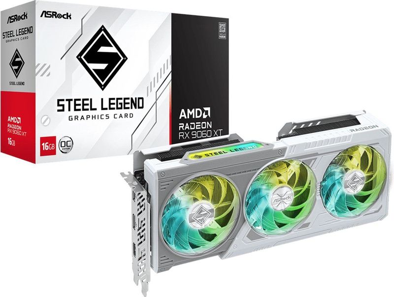 ASRock - Radeon RX 9060 XT Steel Legend OC - Videokaart - 16 GB - GDDR6 - PCIe 5.0
