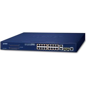 Planet - FGSW-1816HPS - Netwerkschakelaar - Zwart - 16 Poorten 10/100TX - 2 Poorten Gigabit