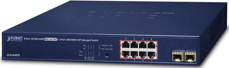 Planet - GS-4210-8P2S - Managed Switch - Zwart - 8 Poorten 10/100/1000T - 2 Poorten SFP