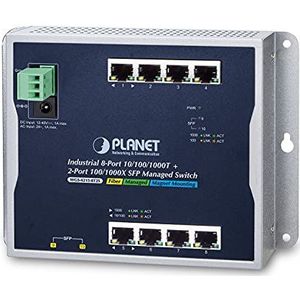 PLANET industriële 8-Port 10/100/1000T + 2-Port 100/1000X ▸Wall-mount Managed Switch (-40-75 graden C)
