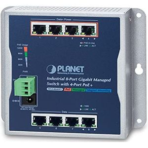 PLANET - WGS-804HPT - 8-Port Managed Switch - Zwart - 10/100/1000T