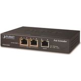 Planet 1-Port 802.3at PoE+ naar 2-Port 802.3af/at Gigabit PoE Extender tot 100 meter (3 Havens), Netwerkschakelaar, Zwart