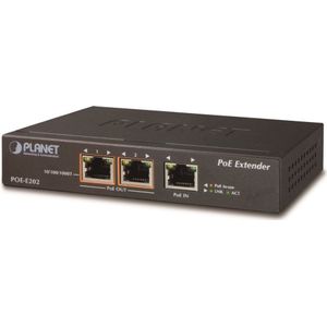 PLANET POE-E202 netwerkextender Netwerkzender & -ontvanger Zwart 10, 100, 1000 Mbit/s