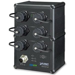 Planet IP67-rated Industrial L2+ 6-poorts 10/100/1000T Managed, IGS-5227-6T (6-poorts 10/100/1000T Managed Ethernet Switch (-40~75 graden C), ERPS Ring, 1588, Modbus TCP, 6 x waterdicht)