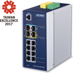 Planet Industriële L2+ 8-poorts 10/100/1000T + 2-poorts (8 ports), Netwerkschakelaar, Zwart