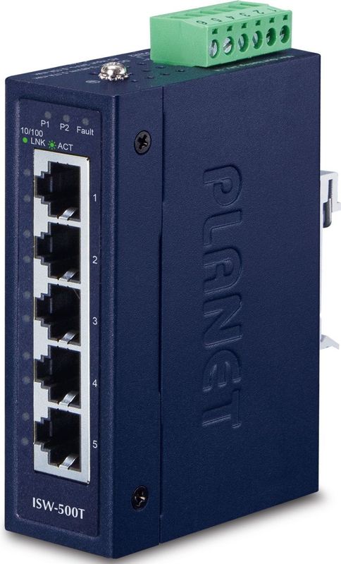 PLANET ISW-500T - 5-Port Industrial Fast Ethernet Switch - IP30 - Metalen Behuizing
