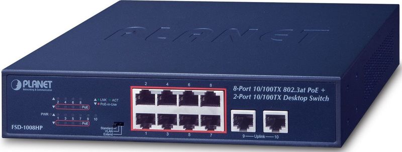 Planet - 8-poorts Netwerkschakelaar - Zwart - 10/100TX - PoE