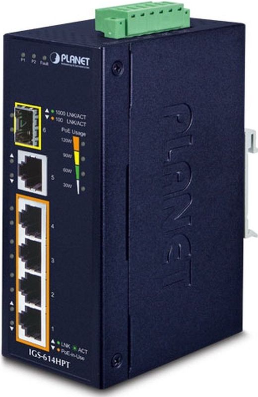 Planet - IGS-614HPT - Netwerkschakelaar - Blauw - 5 Poorten - PoE