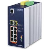 Planet Industrieel L3 8-poorts 802.3bt GE + 2-poorts SFP+ (8 Havens), Netwerkschakelaar, Zwart, Zilver