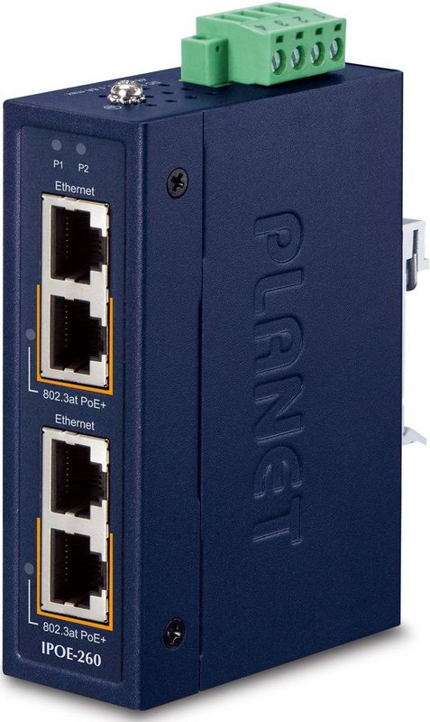 PLANET - IPOE-260 - PoE+ Injector - 2-Port - Gigabit - 48-56V DC