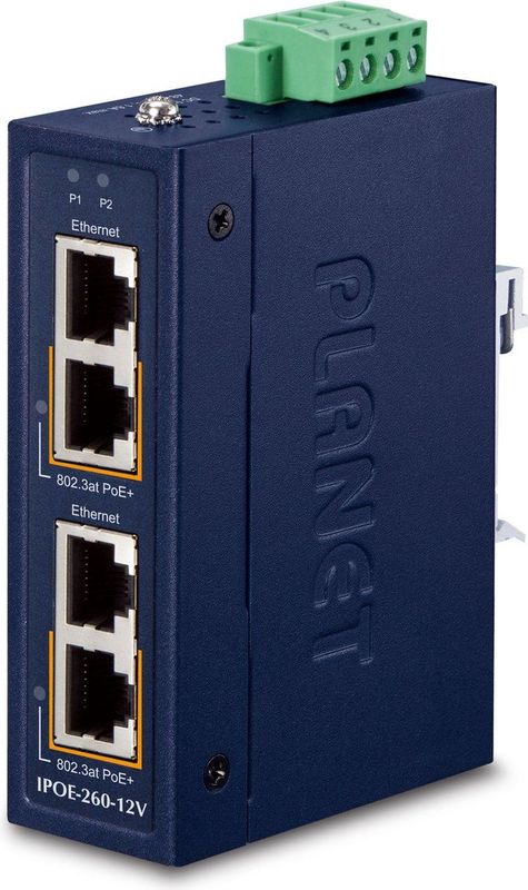PLANET - IPOE-260-12V - 2-Port PoE+ Injector - 12V - Gigabit Ethernet