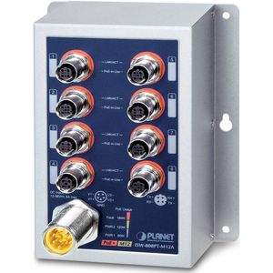 Planet - IP50 Ind 8-P 10/100TX M12 - Schakelaar - Grijs - Koperdraad