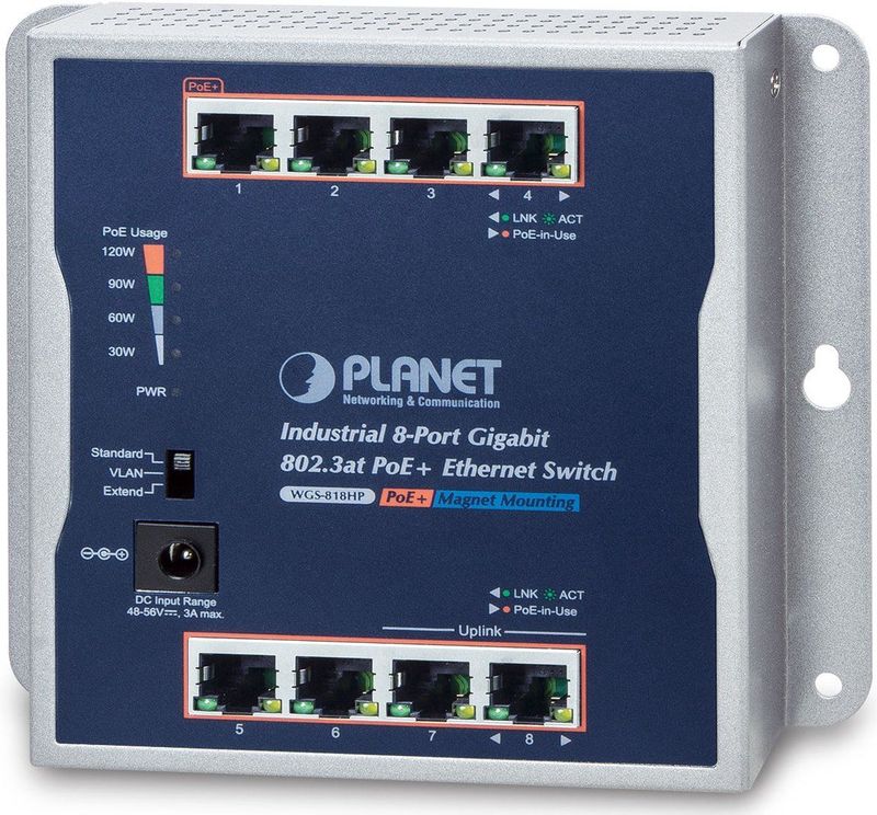 PLANET - WGS-818HP - Managed Switch - 8-Port - Gigabit - PoE+