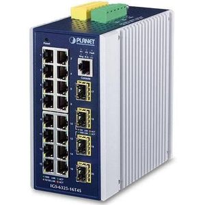 Planet Industrieel L3 16-poorts 1000T + 4-poorts 1000X SFP (16 ports), Netwerkschakelaar, Grijs