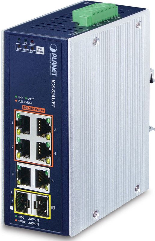 Planet - GE 802.3at Netwerkschakelaar - Blauw - Wit - 6 Poorten