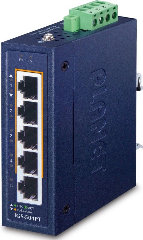 PLANET IGS-504PT - Netwerk Switch - PoE+ - Unmanaged - 5 Poorten - 10 Gbit/s