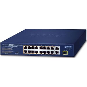 Planet - 16-poorts PoE-switch - 10/100TX - Zwart - 185W