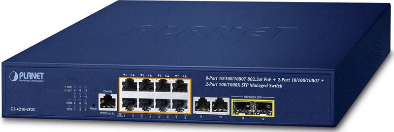 PLANET - GS-4210-8P2C - Managed Switch - 8-Port Gigabit Ethernet - PoE+