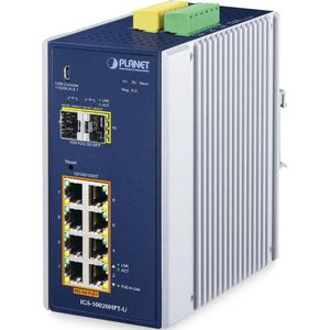 Planet DIN-Rail L2+/L3 Manageable Industrial Gigabit POE Switch - Zwart - 8 Poorten