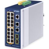 Planet - IP30 Industrial L2/L4 - 16-Port Managed Switch - Gigabit Ethernet - PoE