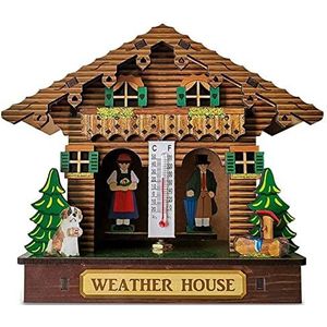 Qtrednrry Weer Huis Bos Weer Huis met Man en Vrouw Houten Chalet Barometer Thermometer en Hygrometer Woondecoratie