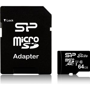 Silicon Power 64GB Elite MicroSDXC Class10 UHS-1 tot 85Mb/s incl. SD-adapter Zwart