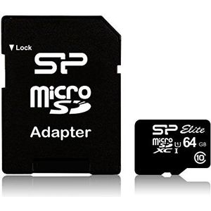 Silicon Power 64GB Elite MicroSDXC Class10 UHS-1 tot 85Mb/s incl. SD-adapter Zwart