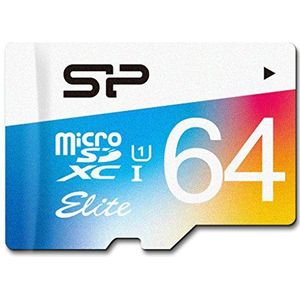 Silicon Power 64 GB geheugenkaart met SD-adapter, Elite MicroSDXC UHS-1 klasse 10, lezen tot 85 MB/s