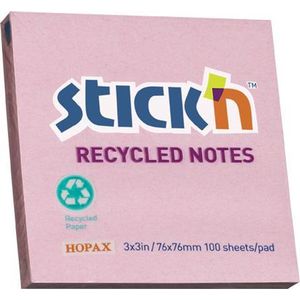 Stick'n recycled sticky notes - 76x76mm, pastel roze, 100 memoblaadjes