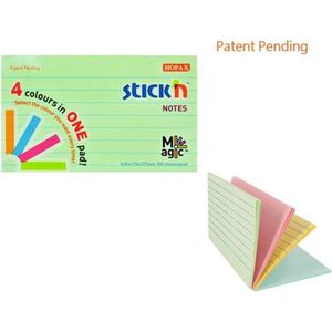 Stick'n Memoblok Magic Sticky Notes - 76x127mm - 4x Pastel Kleuren 100 Memoblaadjes