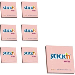 Stick'n sticky notes - 6-pack - 76x76mm, pastel roze, 100 memoblaadjes per blok