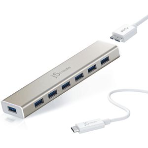j5create USB Type-C 7-poorts HUB JCH377USB 3.0 5 Gbps met stroomadapter 5V/4A voor MacBook/ChromeBook/USB-C-apparaten/Flash Drives