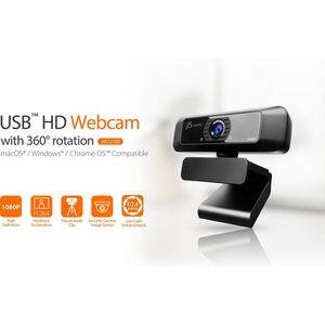 j5Create JVCU100 USB Webcam 1080P 30 fps (2 Mpx), Webcam, Zwart