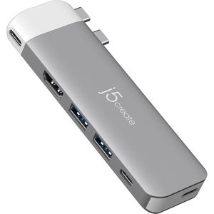 j5create JCD394-N interface hub 2 x USB 3.2 Gen 2 (3.1 Gen 2) Type-C 5000 Mbit/s Grijs, Wit