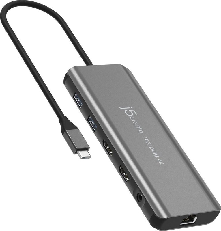 j5Create - JCD398-N - Docking Station - Grijs - USB 3.2 Gen 2 - 100 W - 5 Havens