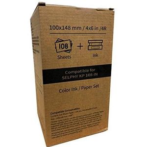 Hiti Cartridge en papier voor Canon Selphy CP1200 CP1300 CP1000 CP910 CP900, 100 x 148 mm/3 lint + 108 vellen fotopapier, 1, 4 kleuren