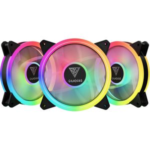 3x 120mm PC Ventilator Fans met aRGB LED verlichting / Computer Triple Fan Pack - Addressable RGB Daisy Chain - Gamdias Aeolus M2-1203 Lite - 2 jaar garantie!