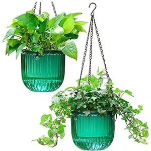Darmlly Set van 2 zelfwaterende plantenbakken, hangende bloempotten voor binnen, 6,5 bloempotmand op te hangen, voor buiten (Smaragd)