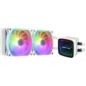 ENERMAX Aquafusion ADV Snow Edition ARGB 240 mm AIO CPU waterkoeling Dual Chamber Intel LGA1700/AMD AM5 ondersteuning 330W TDP (2 SquA RGB White 120 PWM ventilatoren) ELC-AQFA240-SQA, wit