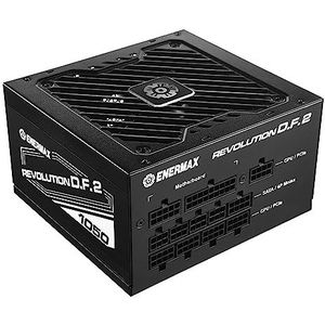 ENERMAX Revolution D.F. 2 ATX compacte voeding voor gaming en streaming, pc, 1050 W, 80 Plus, goud (halfmodulair, platte kabel, halfventilator), ERS1050EWT, zwart