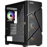 MarbleShell MS31 gaming-pc-behuizing zwart + 4 ARGB PWM-ventilatoren en VGA-houder inbegrepen