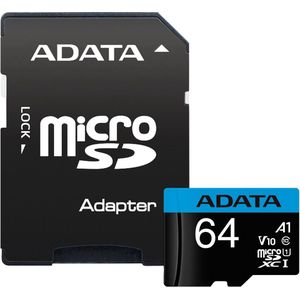 ADATA - Premier - Geheugenkaart - Zwart - 64GB - UHS-I Klasse 10 met SD-adapter