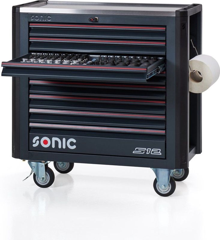Sonic Next S12 - Gereedschapswagen - 497-dlg - Versterkt RVS Werkblad - 4 Heavy-Duty Wielen