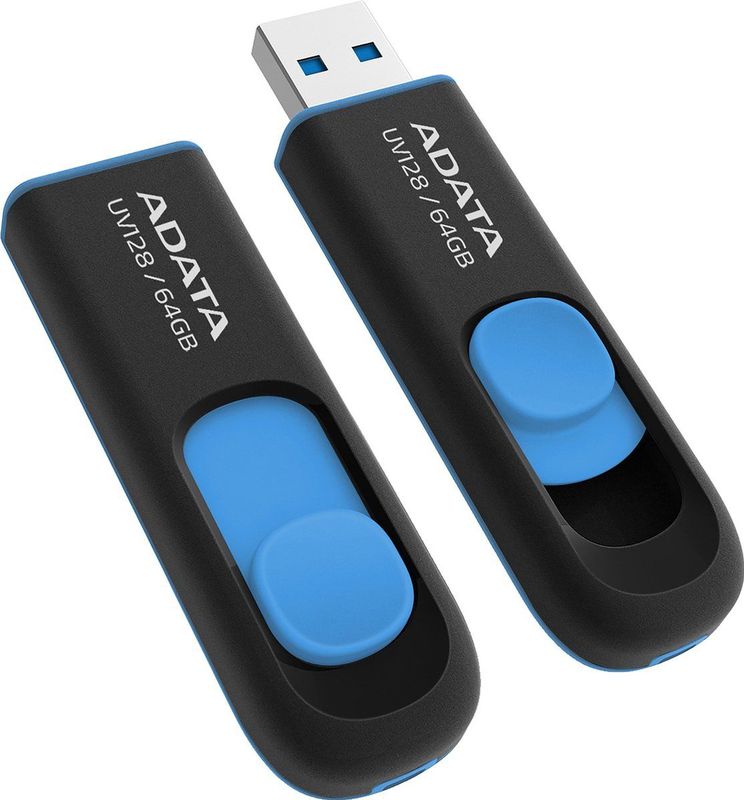 ADATA - DashDrive UV128 - USB Flash Drive - Zwart, Blauw - 64GB