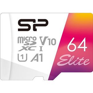 Silicon Power geheugenkaart Elite Micro SDXC 64GB UHS-I A1 V10 (microSDXC, 64 GB, U1, UHS-I), Geheugenkaart, Veelkleurig