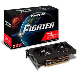 Powercolor Radeon RX 6500 XT Fighter OC 4 GB GDDR6 Ray-Tracing Graphics Card, RDNA2, AMD FidelityFX, 1024 Streams, zwart