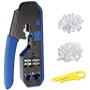 NIEI RJ45 Crimp Tool Set All-in-One Stripper Cutter met 50 PC CAT6 Pass Through Connectors 50 PC RJ45 Cat6 Bescherming Covers