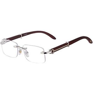 QTZTZ Rechthoekige randloze zonnebril heren houten randloze zonnebril UV 400, D